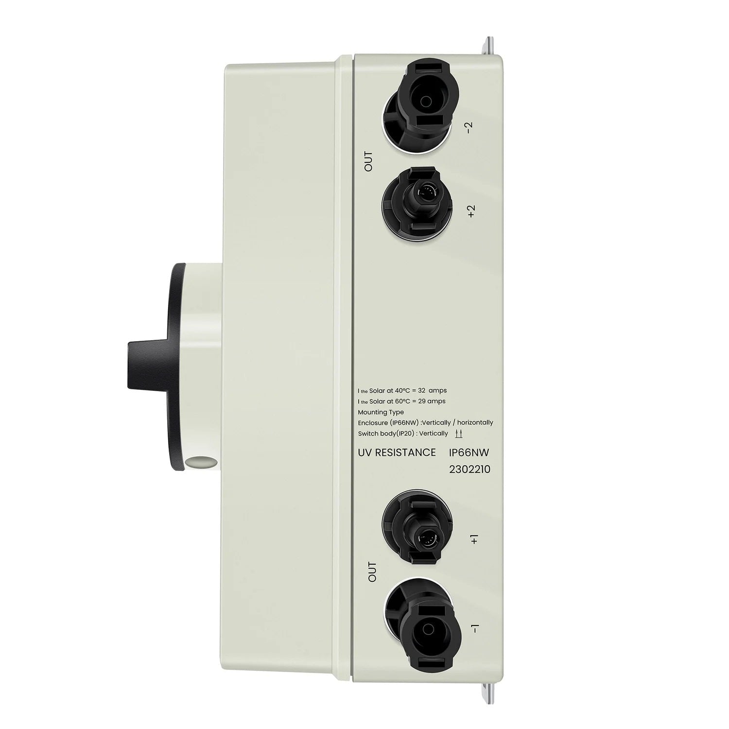Rich Solar Solar PV DC Quick Disconnect Switch 1200V 32 Amps Input and Output Side View