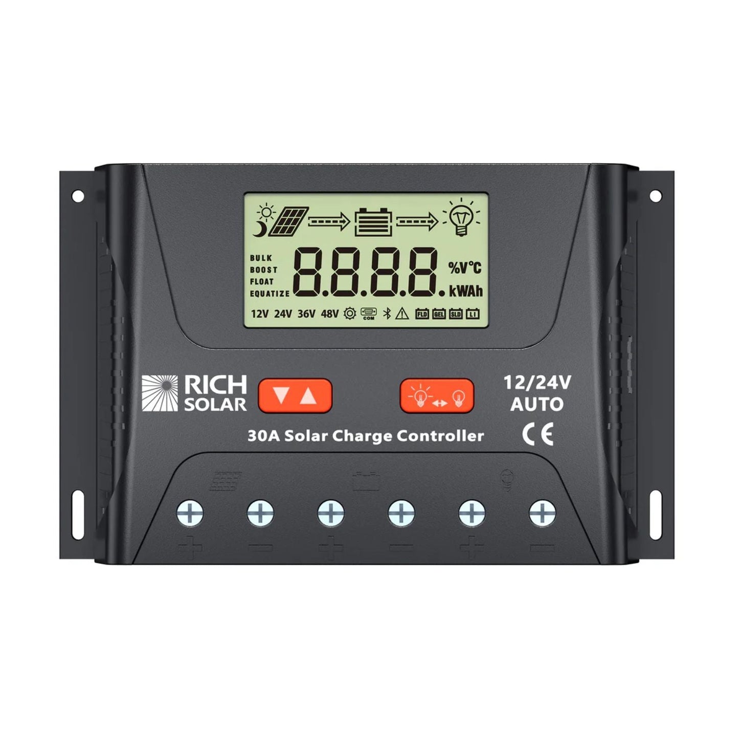 Rich Solar BRAVO LEGEND 30 Amp PWM Solar Charge Controller Front View
