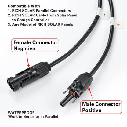Rich Solar MEGA 200 Watt 12 Volt Monocrystalline Solar Panel Black - connector