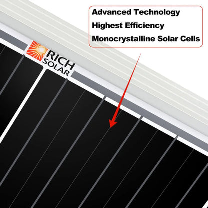 Rich Solar MEGA 200 Watt 12 Volt Monocrystalline Solar Panel Silver features
