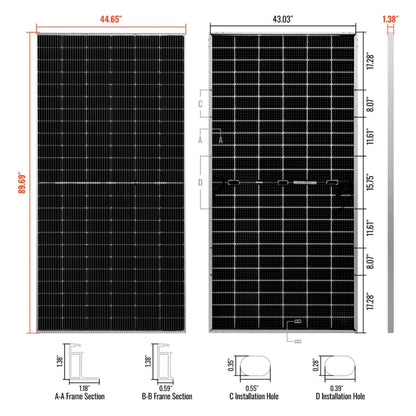 Rich Solar MEGA 550 Watt Bifacial Solar Panel dimension