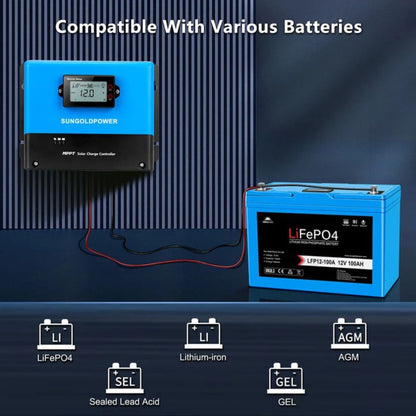 SunGold Power 100 Amp MPPT Solar Charge Controller compatible with various batteries