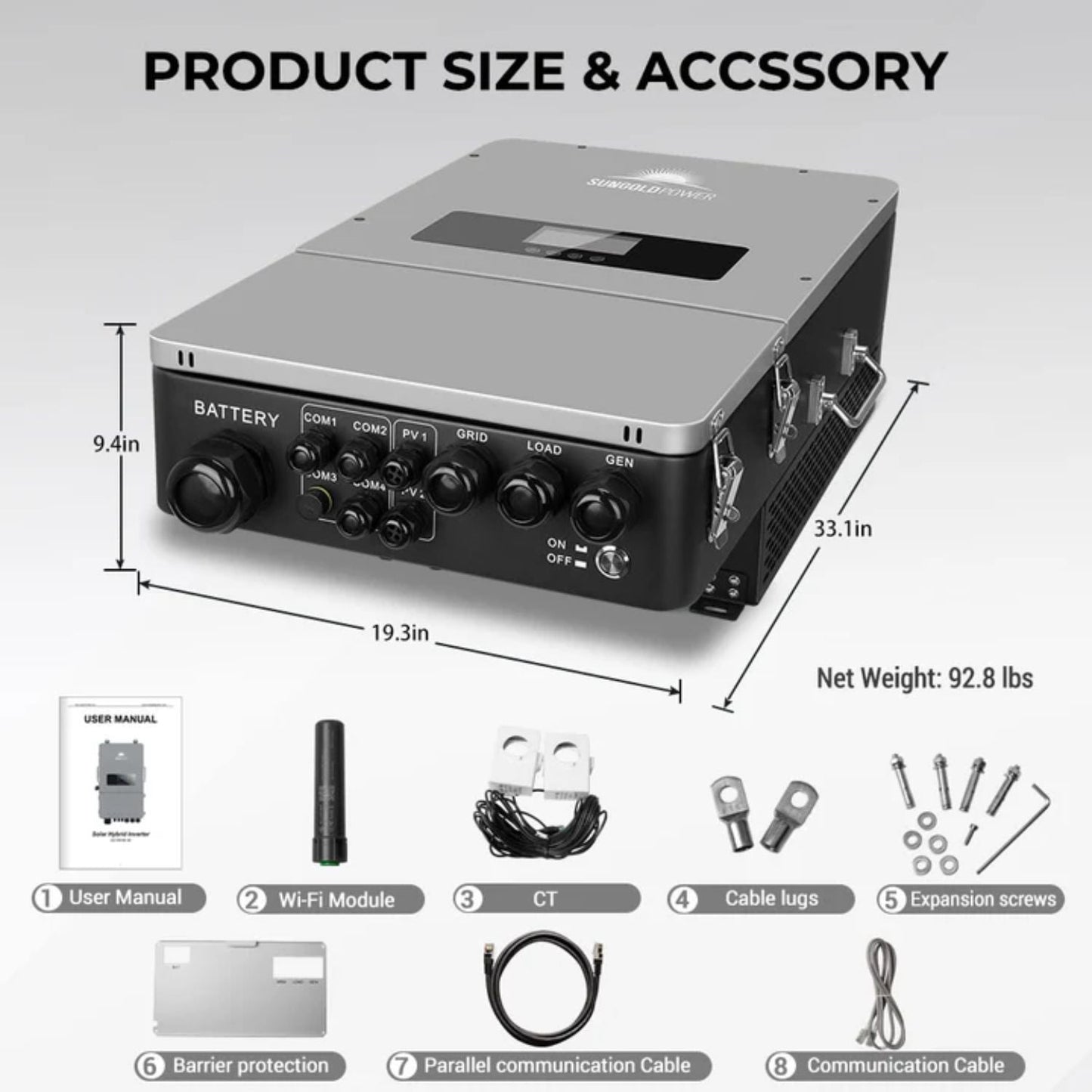 SunGold Power 10KW Hybrid Inverter product size
