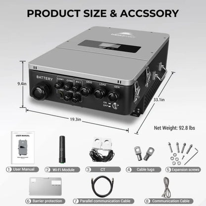 SunGold Power 10KW Hybrid Inverter product size