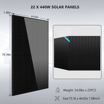 SunGold Power 13000W 48VDC SGR-13K25E Off Grid Solar Kit - 22 x 440W Solar Panel