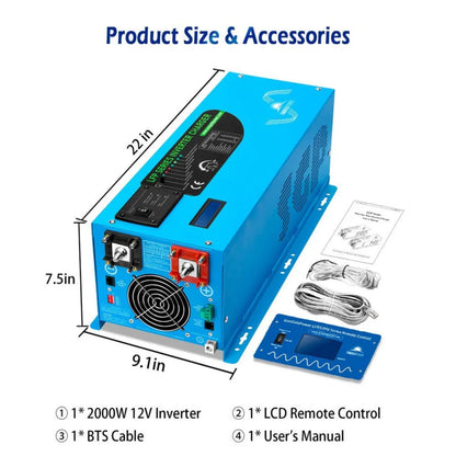 SunGold Power 2000W DC 12V Pure Sine Wave Inverter With Charger - compatible dimensions