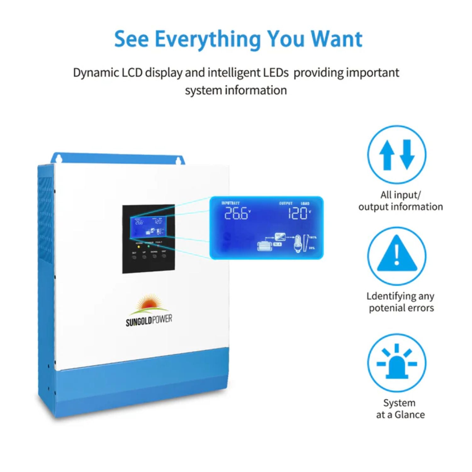 SunGold Power 3000W 24V Solar Inverter with LCD Display