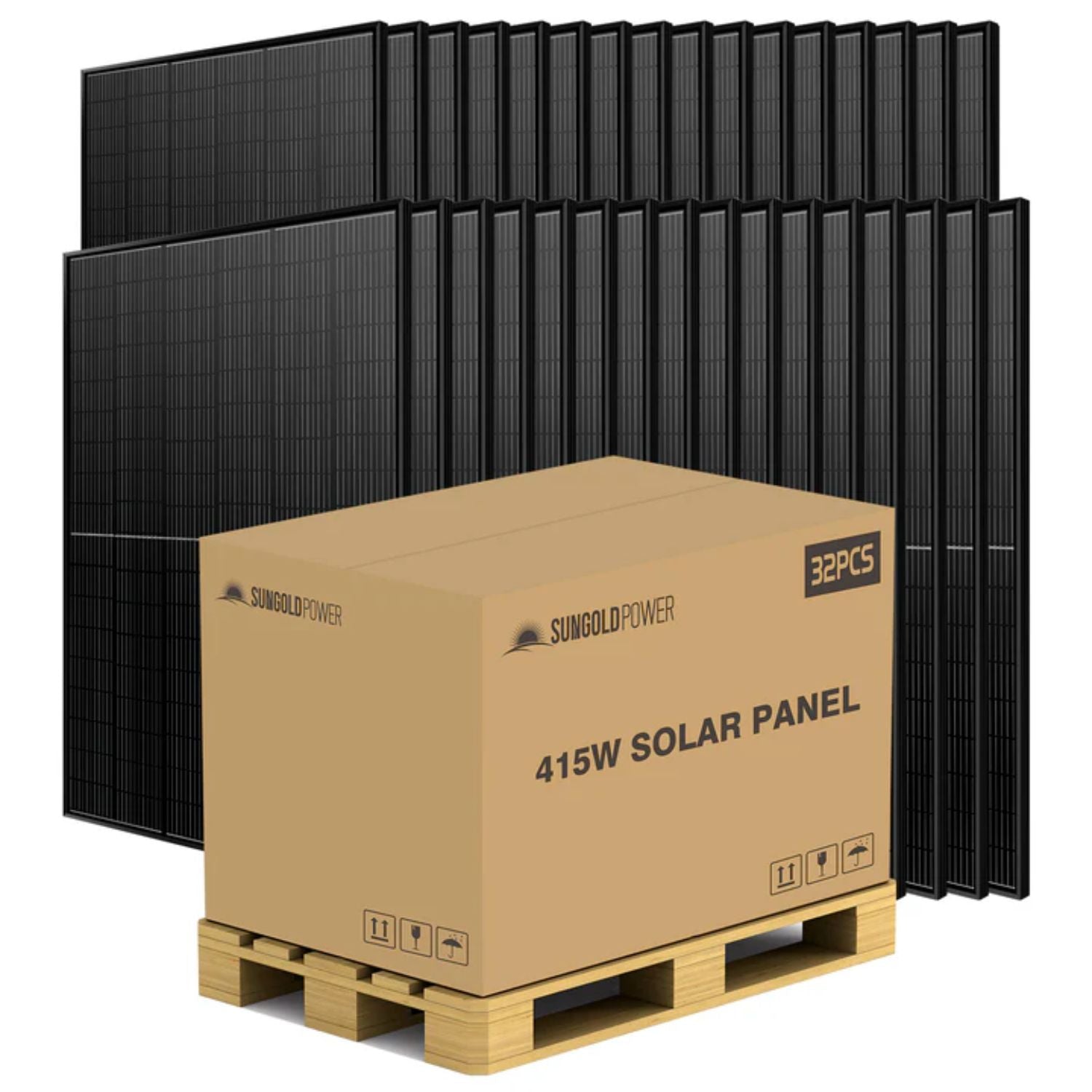 SunGold Power 415W Mono Black Perc Solar Panel Full Pallet (32 Panels)