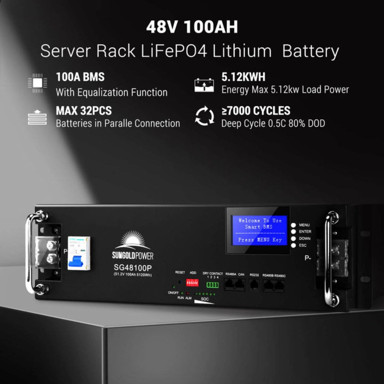 SunGold Power 48V 100 AH Server Rack Lithium Battery
