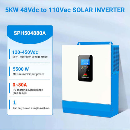 SunGold Power 5000W 48V Solar Charger Inverter - 5KW 48dc to 110Vac Solar Inverter