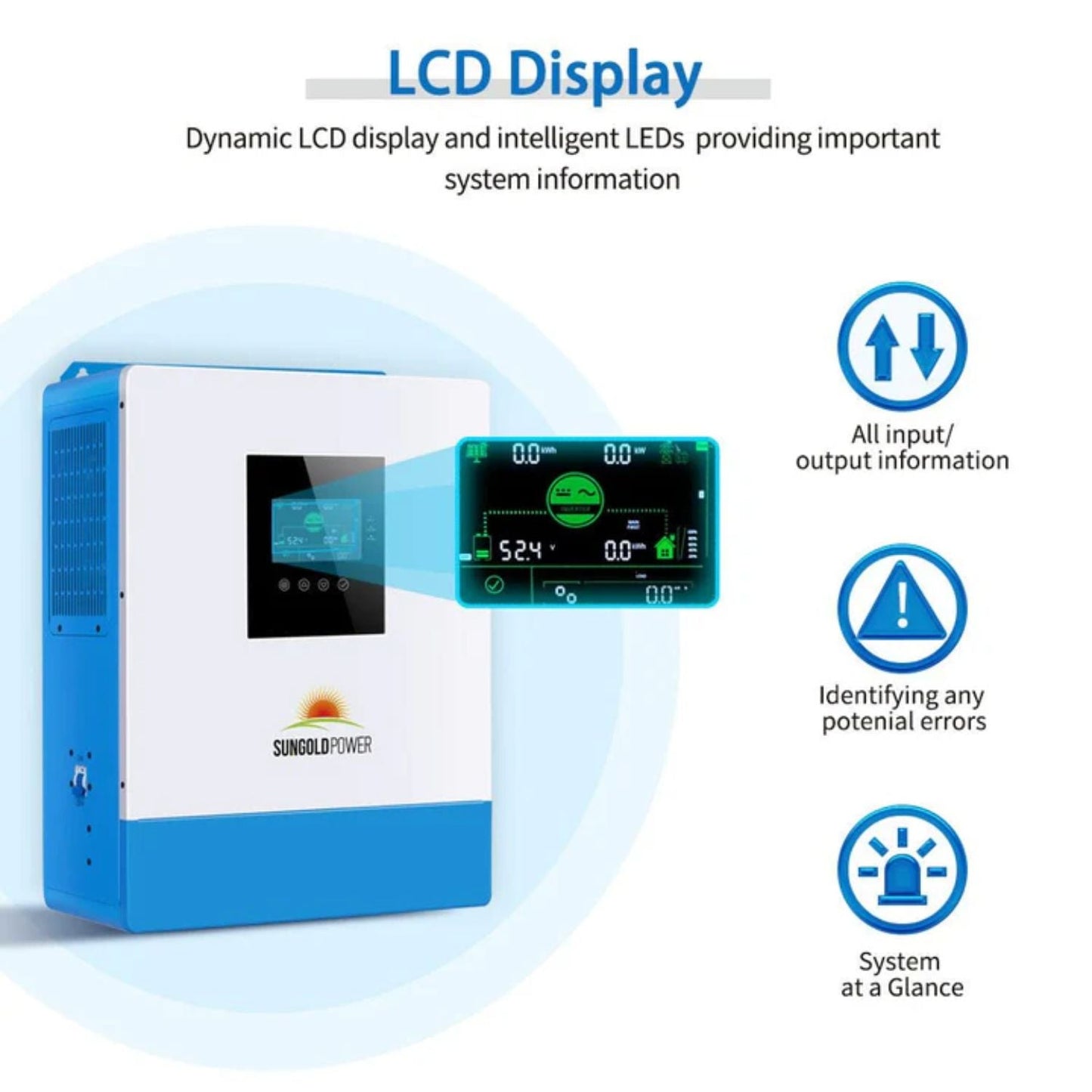 SunGold Power 5000W 48V Solar Charger Inverter LCD Display