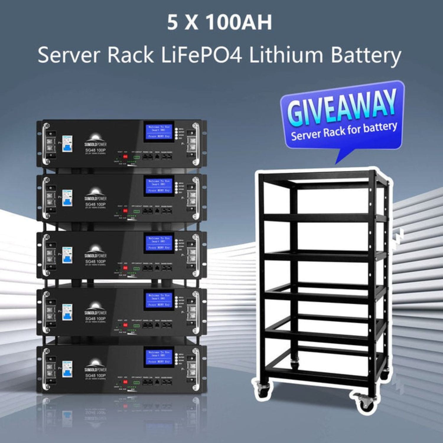 SunGold Power 5 x 100AH Server Rack Lithium Battery