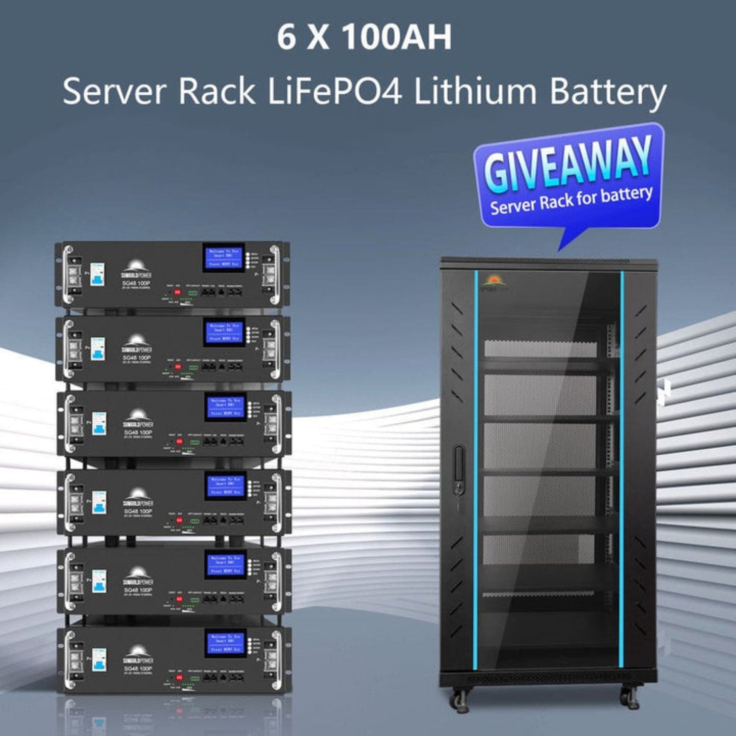 The SunGold Power 20KW 48VDC Off Grid Solar Kit Has 6 100 Amp Hour Server Rack Lithium Batteries