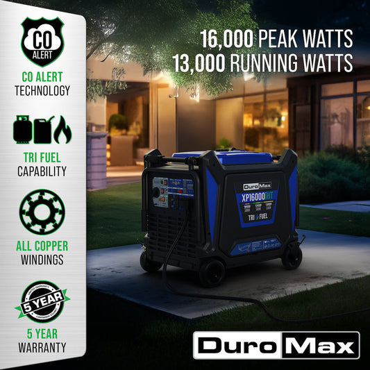 DuroMax XP16000iHT 16,000 Watt Tri Fuel Portable Inverter Generator - Quiet, Low THD