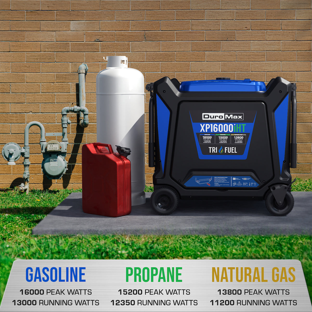 DuroMax XP16000iHT 16,000 Watt Tri Fuel Portable Inverter Generator - Quiet, Low THD