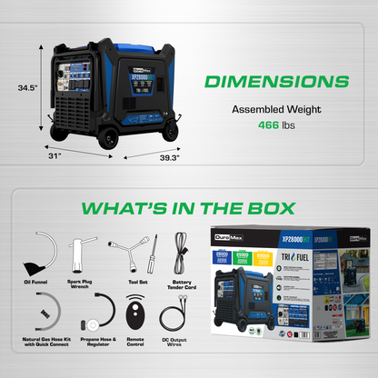 DuroMax XP28000iHT 28,000 Watt Tri Fuel Portable Inverter Generator w/ CO Alert