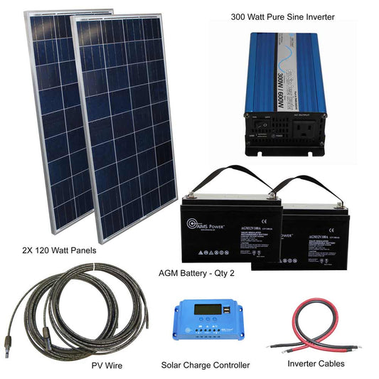 AIMS Power 300W 24VDC Off-Grid Solar Kit | 240W Solar